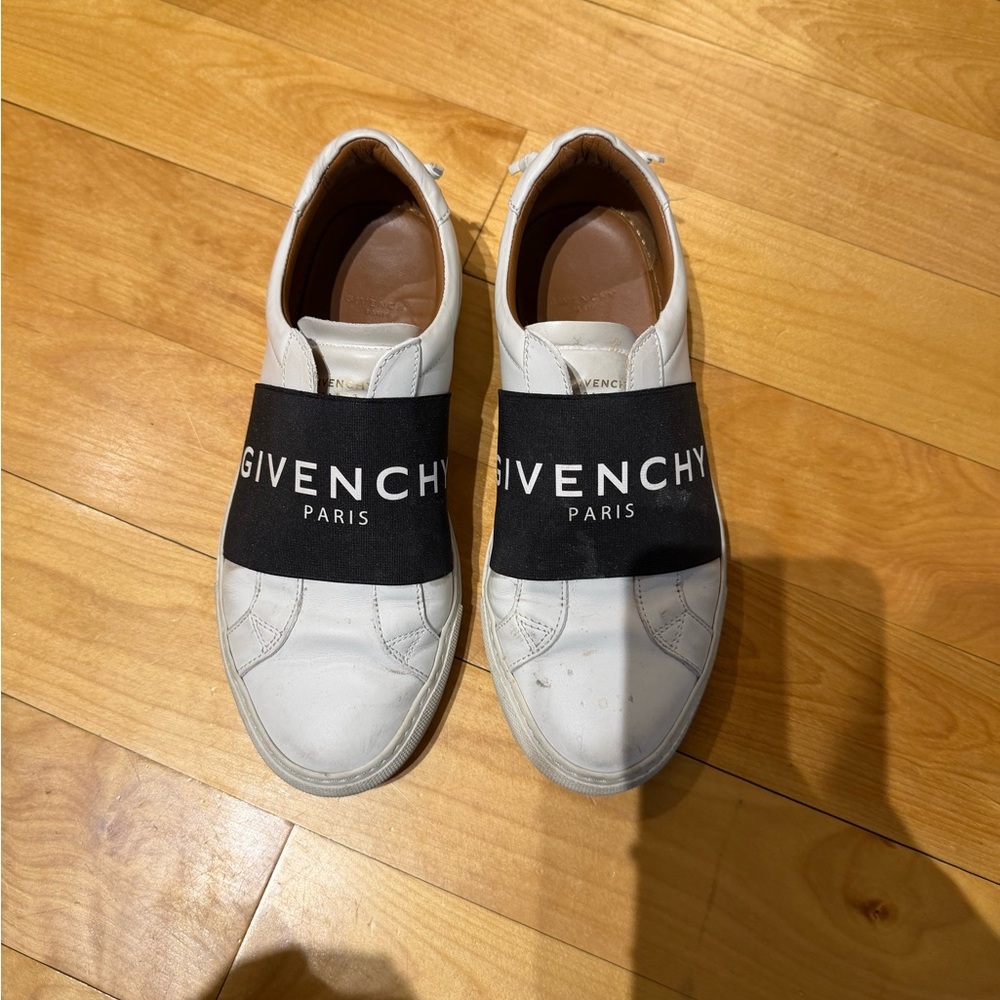 Givenchy White Leather Slip-On Sneakers with Black Logo Band